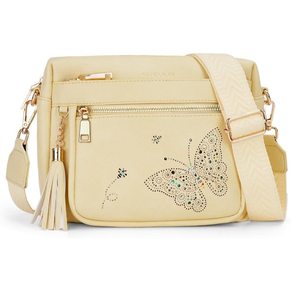 Women’s 04-yellow Leather Purse Crossbody Bag Handbags Butterfly Design